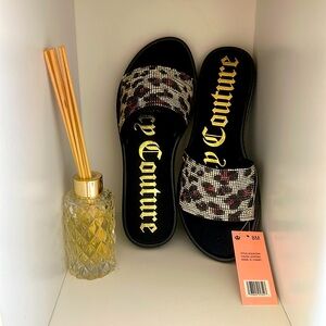 NWT JUICY COUTURE Women's Metallic Leopard Slides Slippers Sandals Size 8